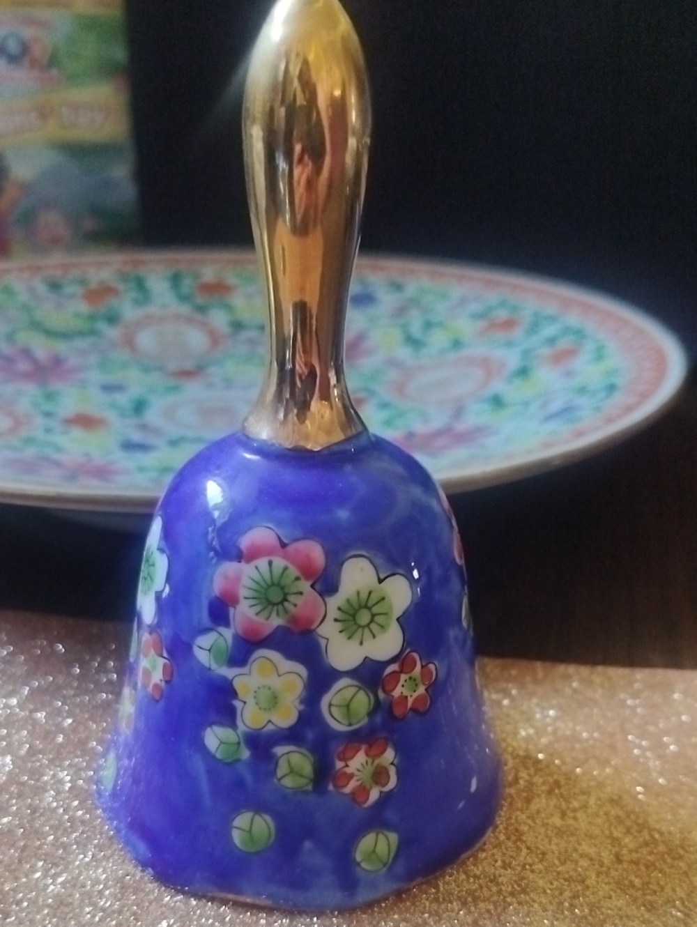 Vintage Cobalt Blue Floral Cloisonne Bell
